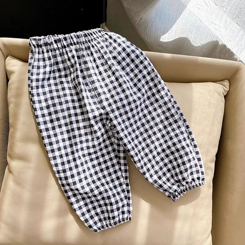 Fashion Popular Plaid Pants Summer Children's Clothes Thin Loose Casual Bloomers Kids Girl Boy Anti Mosquito Pants 0-6 Year Old