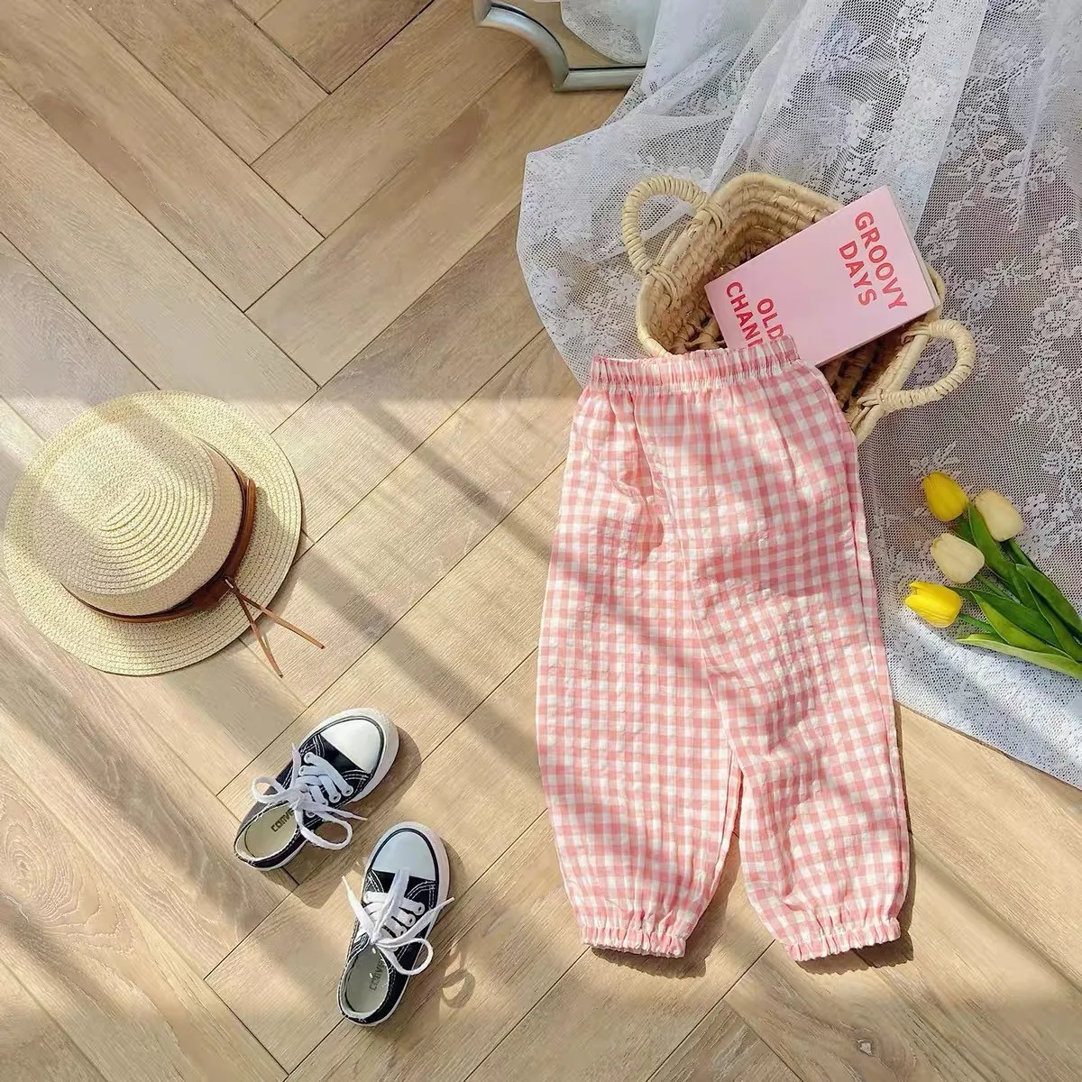 Fashion Popular Plaid Pants Summer Children's Clothes Thin Loose Casual Bloomers Kids Girl Boy Anti Mosquito Pants 0-6 Year Old