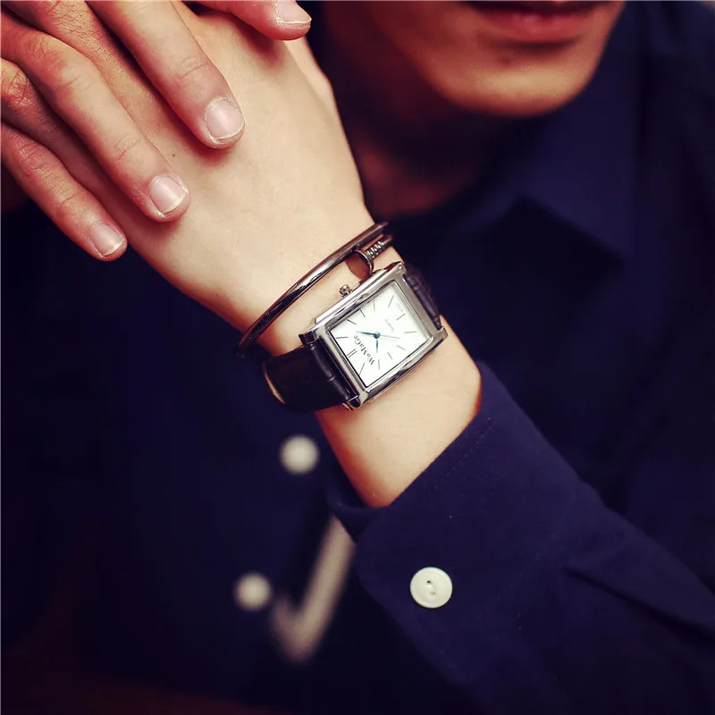 Men Square Watch Black White Case Leather Watch Band Woman Men Watches Top Brand Luxury Quartz Clock Montre Homme Vintage