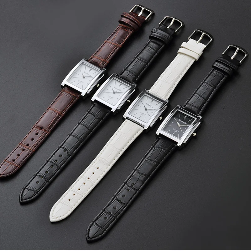 Men Square Watch Black White Case Leather Watch Band Woman Men Watches Top Brand Luxury Quartz Clock Montre Homme Vintage