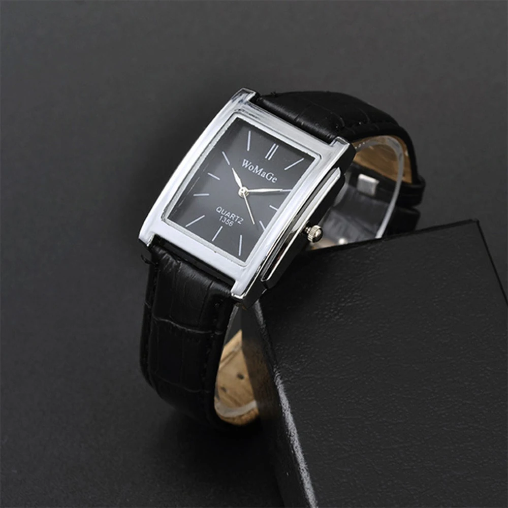 Men Square Watch Black White Case Leather Watch Band Woman Men Watches Top Brand Luxury Quartz Clock Montre Homme Vintage