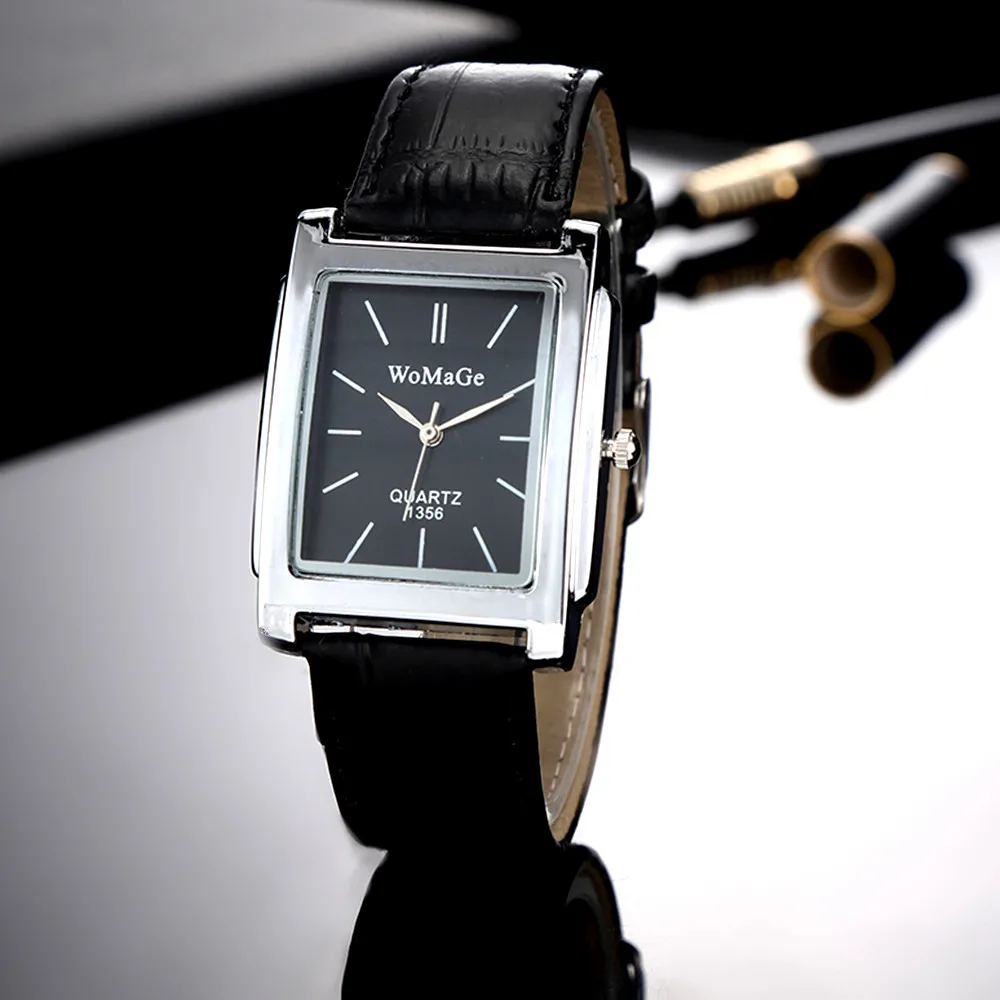 Men Square Watch Black White Case Leather Watch Band Woman Men Watches Top Brand Luxury Quartz Clock Montre Homme Vintage