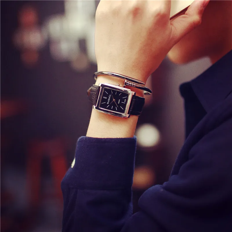 Men Square Watch Black White Case Leather Watch Band Woman Men Watches Top Brand Luxury Quartz Clock Montre Homme Vintage