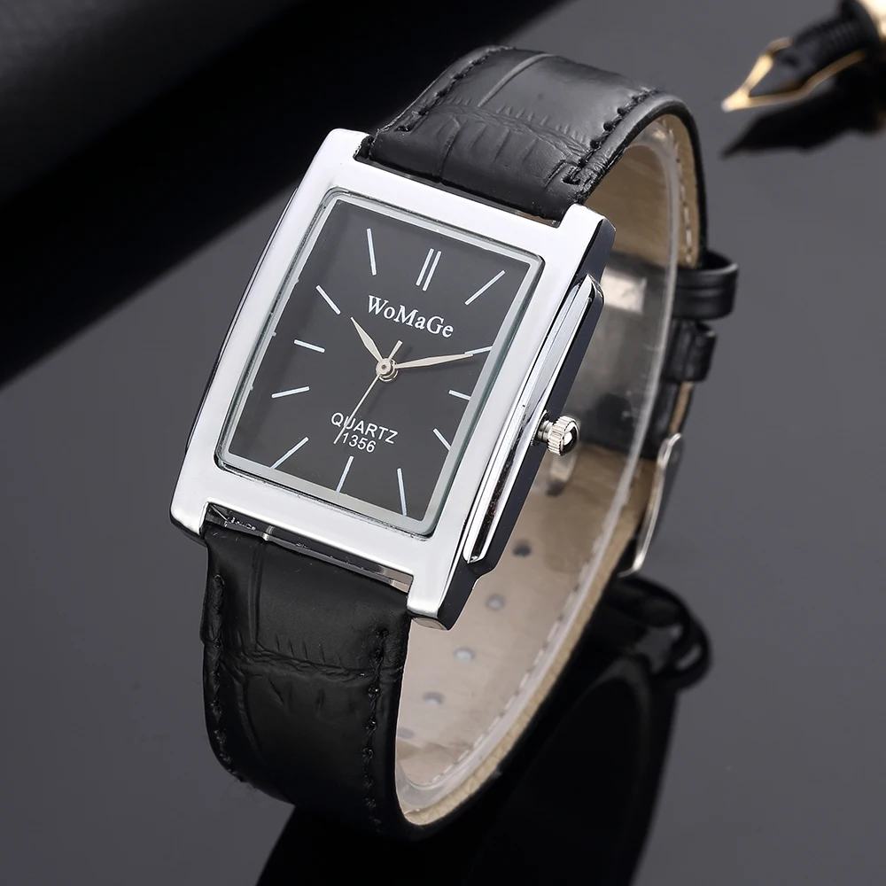 Men Square Watch Black White Case Leather Watch Band Woman Men Watches Top Brand Luxury Quartz Clock Montre Homme Vintage