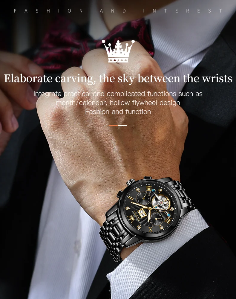 OLEVS Classic Men's Watches Tourbillon Multi-function Full Automatic Men Watch High End Male Wristwatches