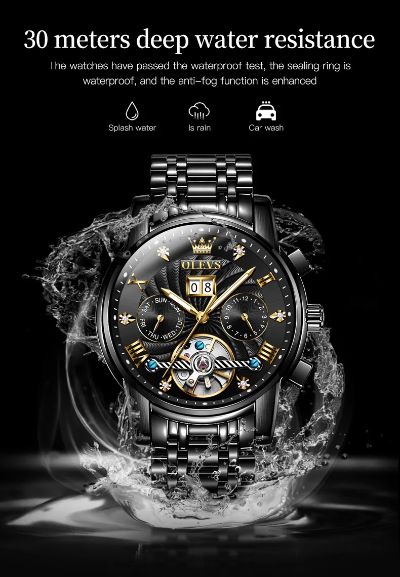 OLEVS Classic Men's Watches Tourbillon Multi-function Full Automatic Men Watch High End Male Wristwatches