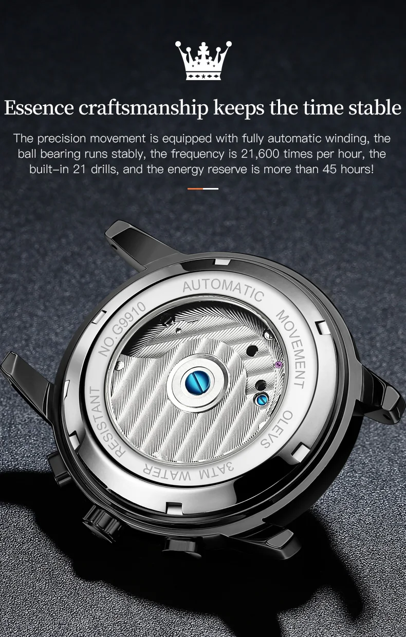 OLEVS Classic Men's Watches Tourbillon Multi-function Full Automatic Men Watch High End Male Wristwatches