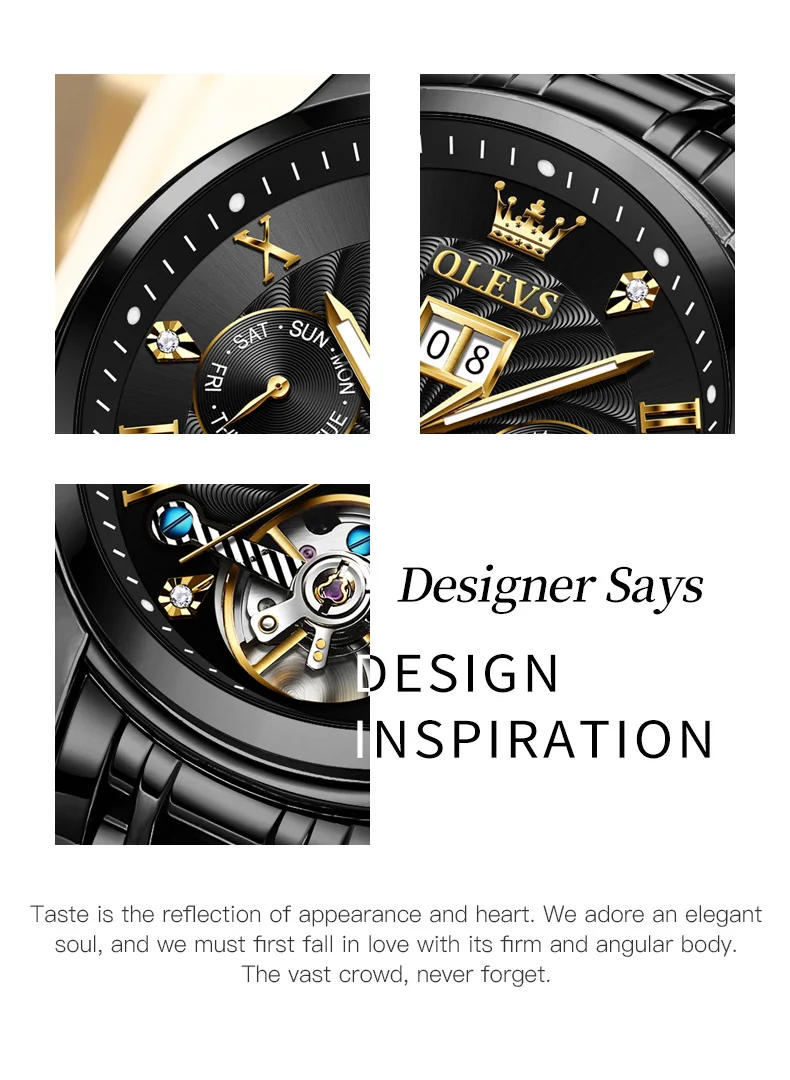 OLEVS Classic Men's Watches Tourbillon Multi-function Full Automatic Men Watch High End Male Wristwatches