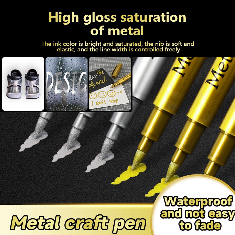 GN 6Pcs Metallic Marker Pens Permanent Gold Silver Paint Markers for Art Rock Painting,DIY Photo Album, Crafts,Ceramics, Metal