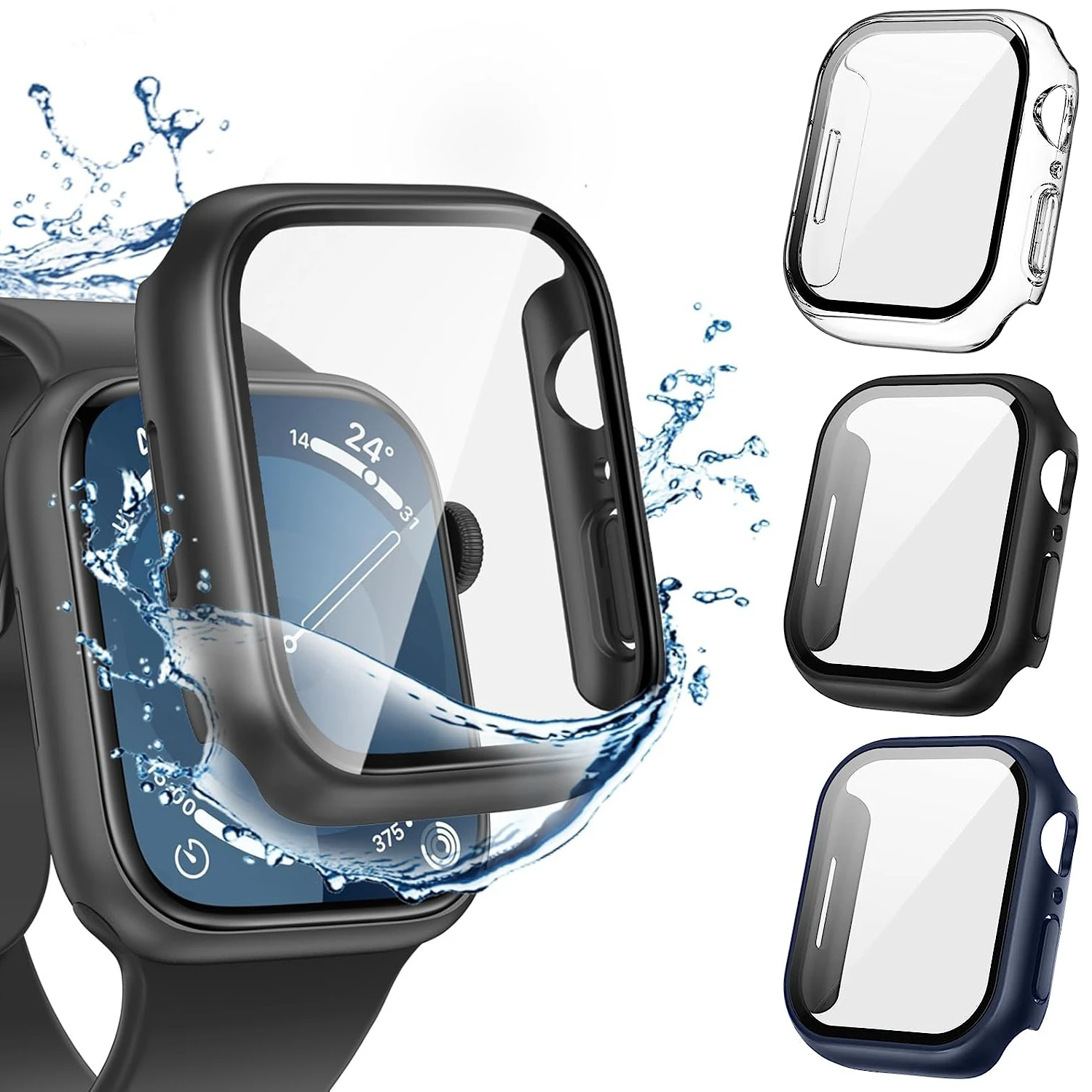 Tempered Glass+Case for Apple Watch 46mm 44mm 45mm 41mm 40mm 42mm Screen Protector for iWatch Series 10 9 8 7 6 SE 5 Accessories