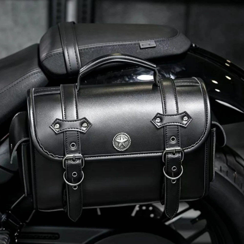 Motorcycle Bag Saddlebags PU Leather Front Fork Tail Saddle Bag Luggage For Harley Chopper Bobber Cruiser Sportster XL 883 1200