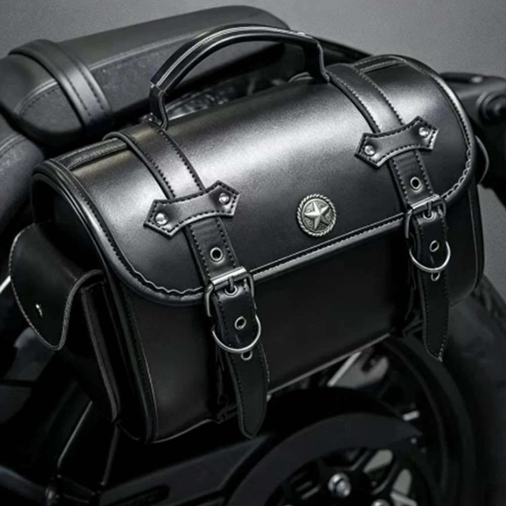 Motorcycle Bag Saddlebags PU Leather Front Fork Tail Saddle Bag Luggage For Harley Chopper Bobber Cruiser Sportster XL 883 1200