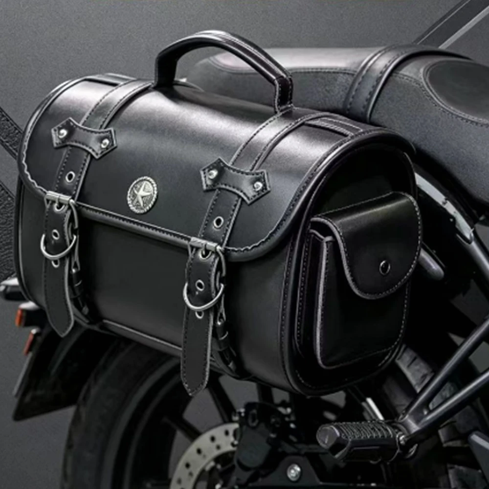 Motorcycle Bag Saddlebags PU Leather Front Fork Tail Saddle Bag Luggage For Harley Chopper Bobber Cruiser Sportster XL 883 1200