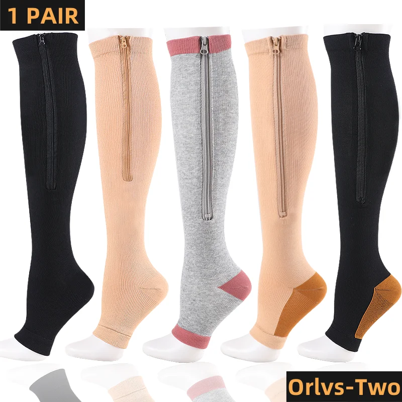 Zipper Compression Socks Men Women Knee Maternity High Socks Anti-Fatigue Stretchy Sox Outdoor Running Hiking Sports Socks YSZ01