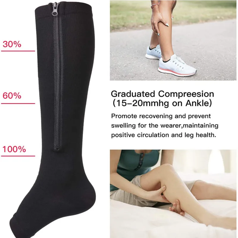 Zipper Compression Socks Men Women Knee Maternity High Socks Anti-Fatigue Stretchy Sox Outdoor Running Hiking Sports Socks YSZ01