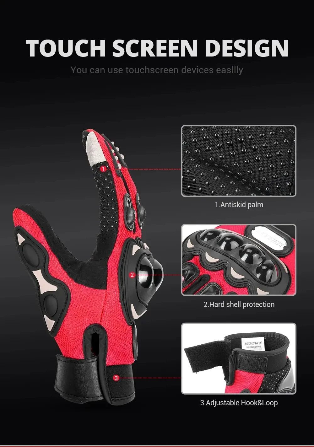 New Motorcycle Glove Breathable Bicycle Motorcycle Full Finger Guantes Motocross Motorbike Breath Mesh Touch Screen Racing Glove