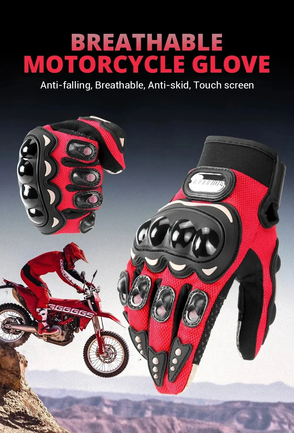New Motorcycle Glove Breathable Bicycle Motorcycle Full Finger Guantes Motocross Motorbike Breath Mesh Touch Screen Racing Glove