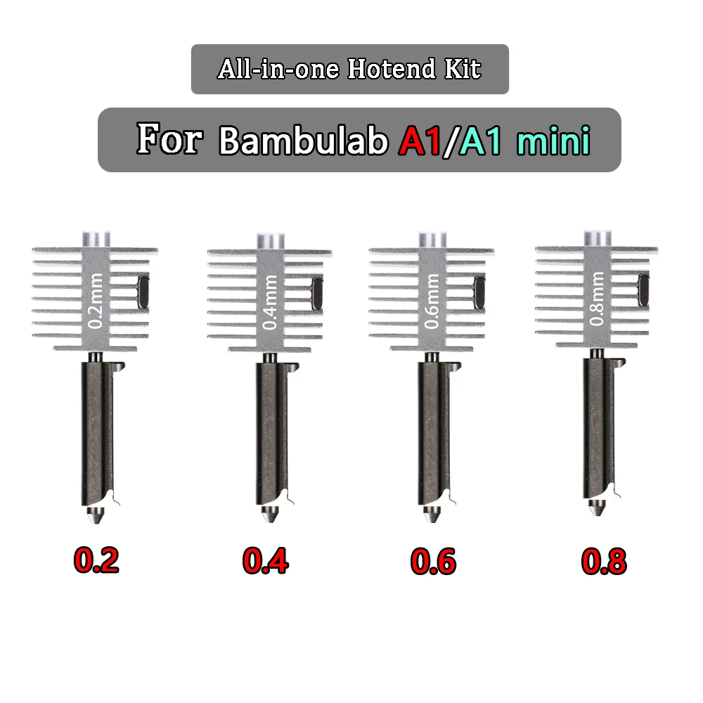 Upgraded Hotend Kit For Bamb Lab A1/A1 Mini Fast Speed Hot End Assembly 0.2/0.4/0.6/0.8mm Hardened Steel Nozzle 3D Printer Part