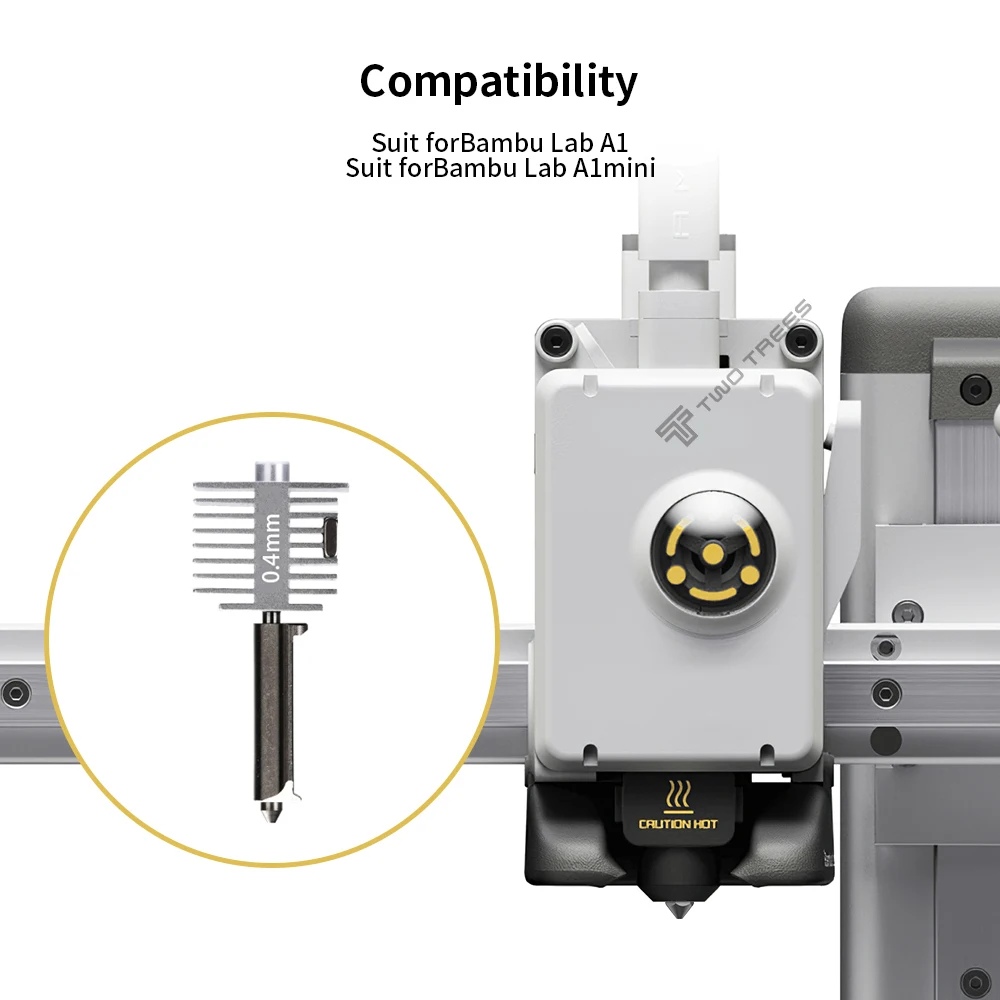 Upgraded Hotend Kit For Bamb Lab A1/A1 Mini Fast Speed Hot End Assembly 0.2/0.4/0.6/0.8mm Hardened Steel Nozzle 3D Printer Part