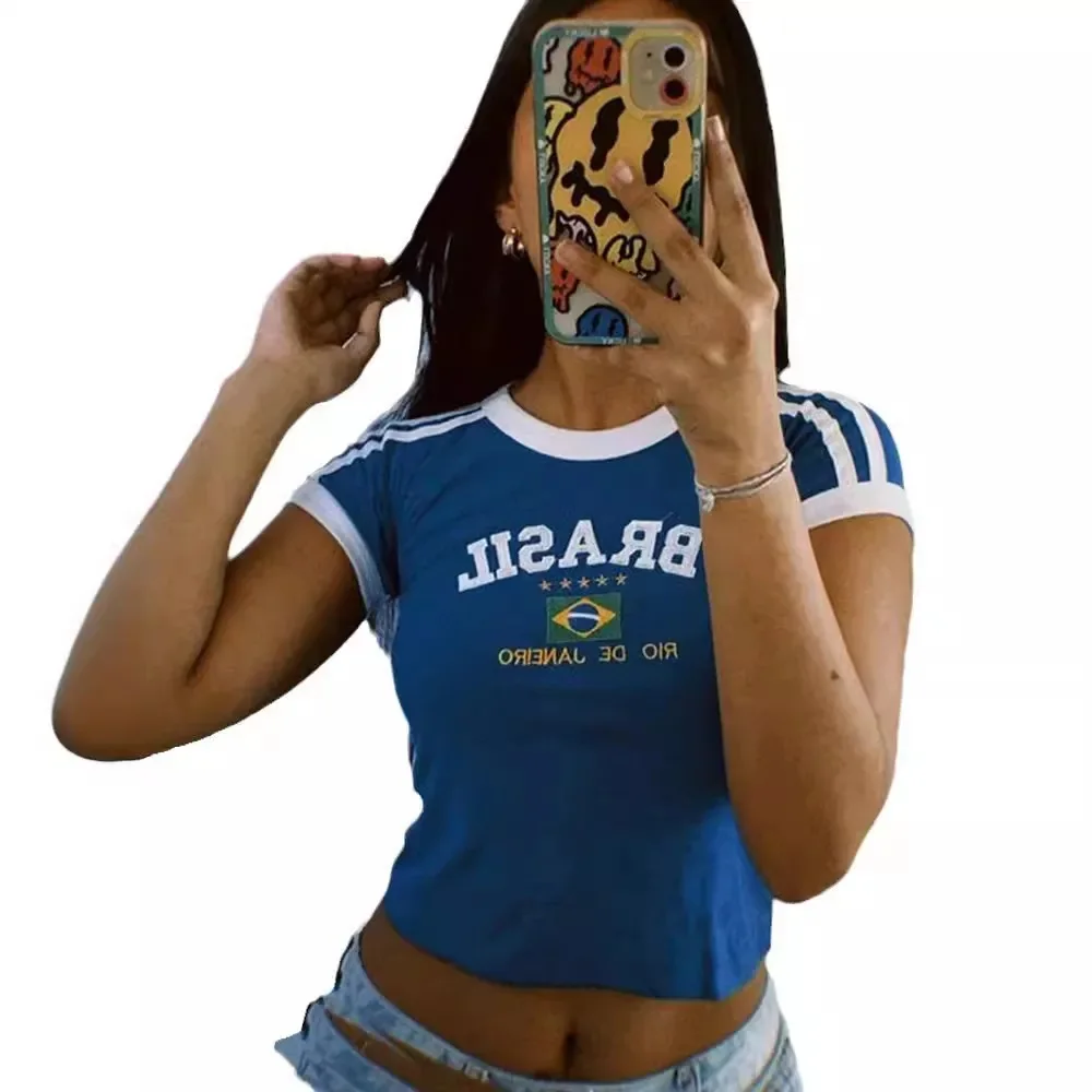 Vintage Harajuku Punk letter Graphics Short sleeve Sexy Crop Top Womens Clothing Corset Tank Top Baby Tee Y2k style 2000s emo