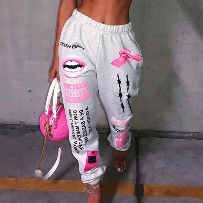 Summer New Printed Fashion Elastic Waist Sports Casual Harlan Pants for Women
