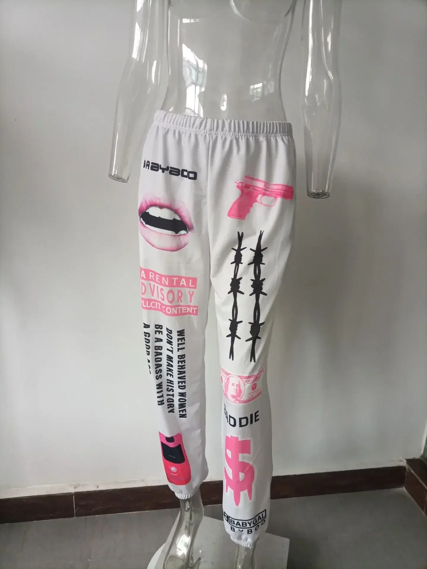 Summer New Printed Fashion Elastic Waist Sports Casual Harlan Pants for Women