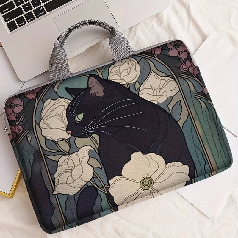 1pc, Two Styles, Camellia Black Cat Pattern Printed Laptop Bag Soft Laptop Fabric Cover Suitable for 14 inch Laptops