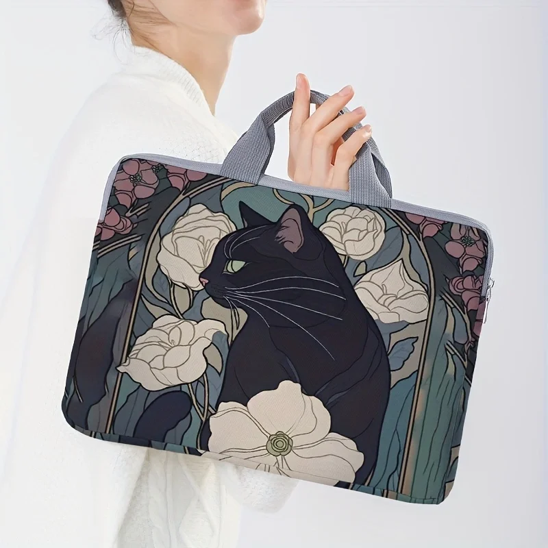 1pc, Two Styles, Camellia Black Cat Pattern Printed Laptop Bag Soft Laptop Fabric Cover Suitable for 14 inch Laptops