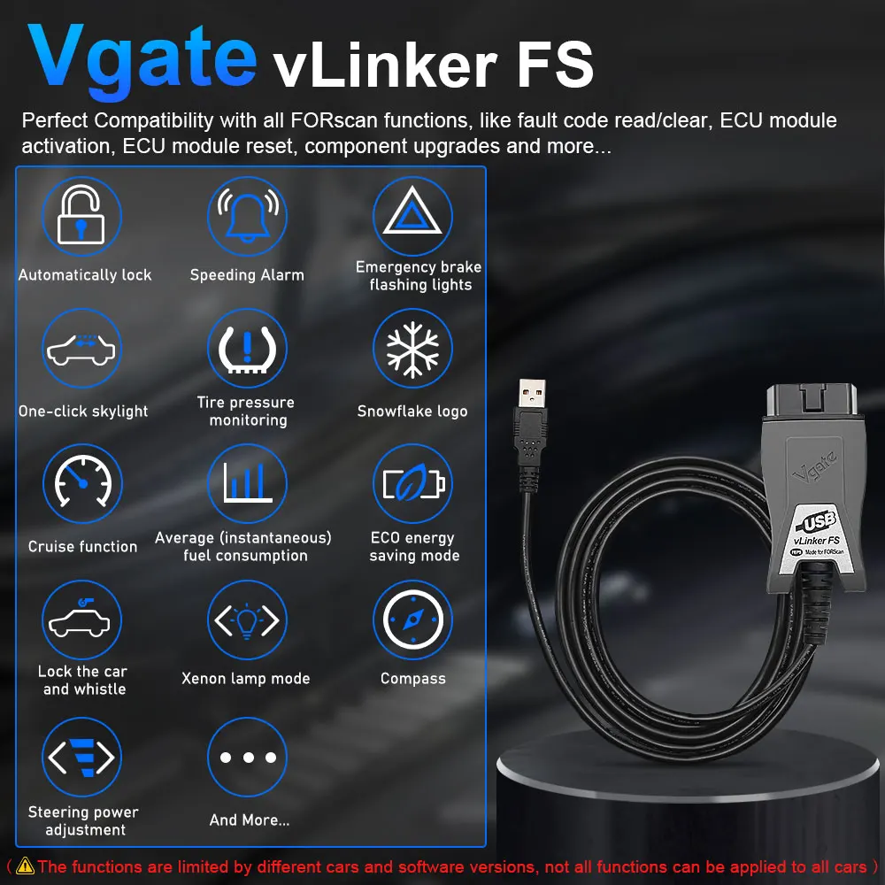 Vgate VLinker FS USB ELM327 For Ford FORScan For Mazda HS MS CAN ELM327 OBD2 Car Diagnostic Scanner Interface Tools OBDII