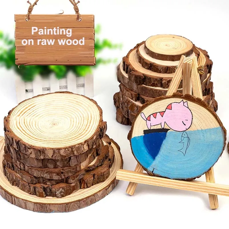 3-16CM Thick Natural Pine Round Unfinished Wood Slices Circles With Tree Bark Log Discs DIY Crafts Wedding Party Painting 1-10pc