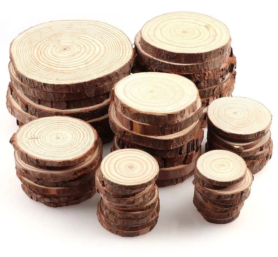 3-16CM Thick Natural Pine Round Unfinished Wood Slices Circles With Tree Bark Log Discs DIY Crafts Wedding Party Painting 1-10pc