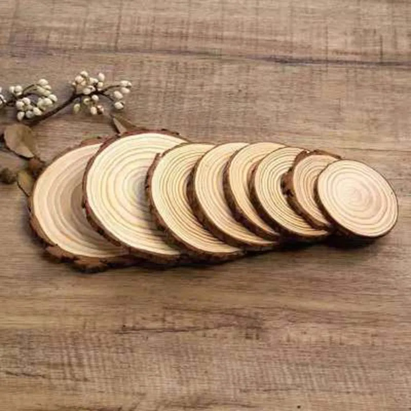 3-16CM Thick Natural Pine Round Unfinished Wood Slices Circles With Tree Bark Log Discs DIY Crafts Wedding Party Painting 1-10pc