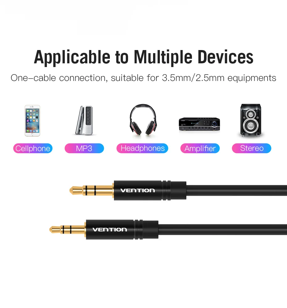 Vention 2.5mm to 3.5mm Audio Cable Aux Adapter Jack 3.5 to 2.5 Male Cable For Headphones Speaker SmartPhone Car Connector Cord