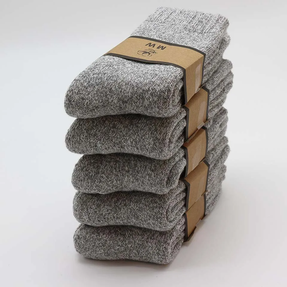 Winter Men's Merino Wool Socks Super Thick Warm High Quality Harajuku Retro Snow Casual Antifreeze Socks 5 Pair