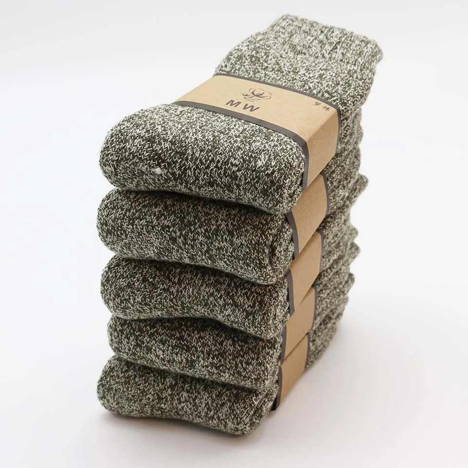 Winter Men's Merino Wool Socks Super Thick Warm High Quality Harajuku Retro Snow Casual Antifreeze Socks 5 Pair