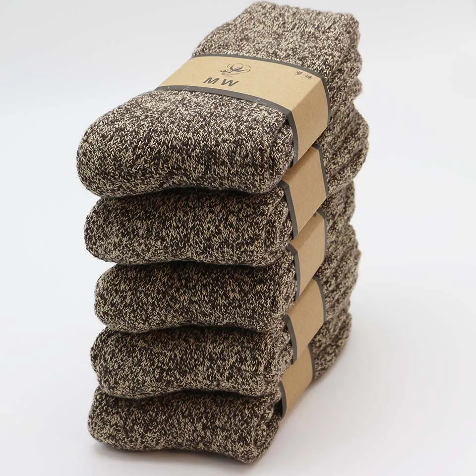 Winter Men's Merino Wool Socks Super Thick Warm High Quality Harajuku Retro Snow Casual Antifreeze Socks 5 Pair