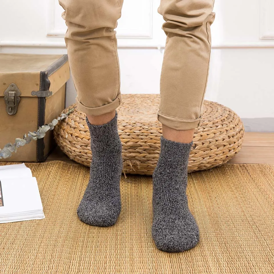 Winter Men's Merino Wool Socks Super Thick Warm High Quality Harajuku Retro Snow Casual Antifreeze Socks 5 Pair