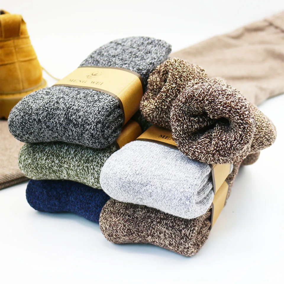 Winter Men's Merino Wool Socks Super Thick Warm High Quality Harajuku Retro Snow Casual Antifreeze Socks 5 Pair