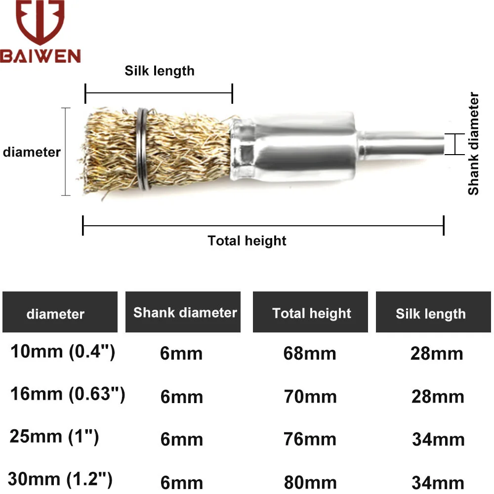 10/16/25mm Copper Plated Steel Wire Wheels Brushes Drill Rotary Tools Engraver Grinder Polishing Metal Rust Removal Brush Set