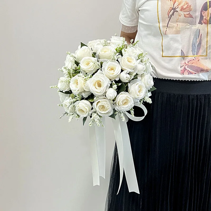Bride Bouquet Wedding Accessories Silk Roses Artificial Flowers Bridesmaid Bouquet Groom Boutonniere Corsage Wedding Party Decor