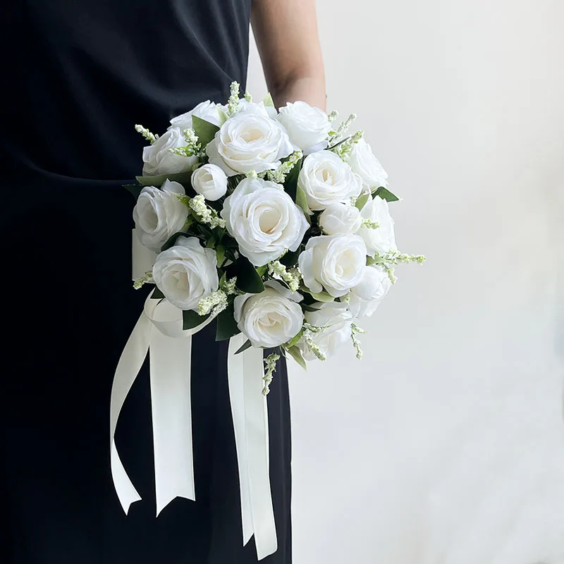 Bride Bouquet Wedding Accessories Silk Roses Artificial Flowers Bridesmaid Bouquet Groom Boutonniere Corsage Wedding Party Decor