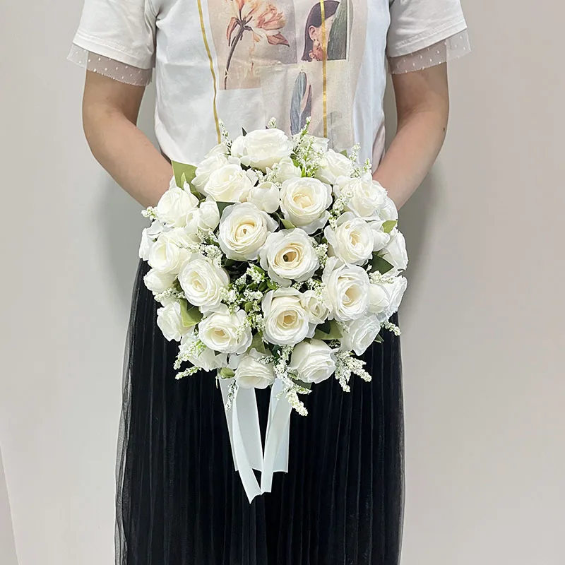 Bride Bouquet Wedding Accessories Silk Roses Artificial Flowers Bridesmaid Bouquet Groom Boutonniere Corsage Wedding Party Decor
