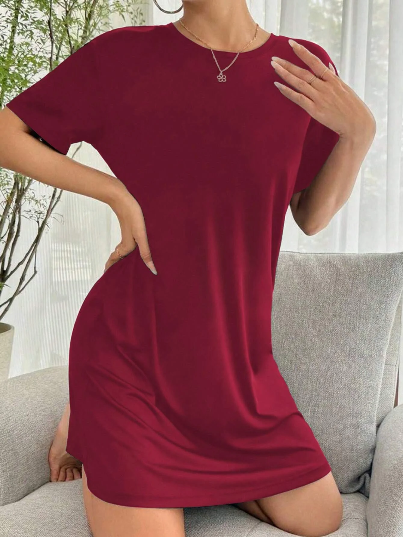 Simple And Fashionable Ladies' Home Wear Pajamas Suitable For Home Use Skirt Breathable Half-Length Short Dres