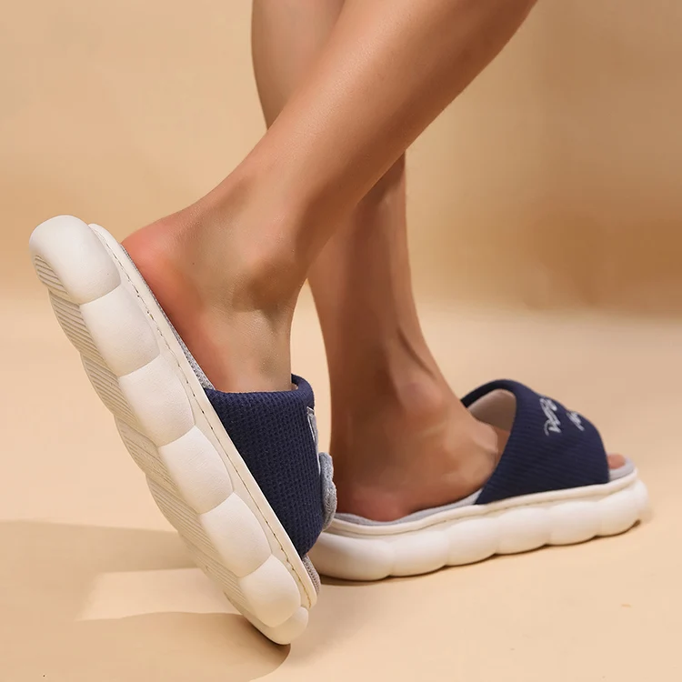 Linen Casual Slippers Women House Platform Cute Cartoon Cat Designer Shoes Girls Flat Fashion Elegant Footwear Indoor Large Size