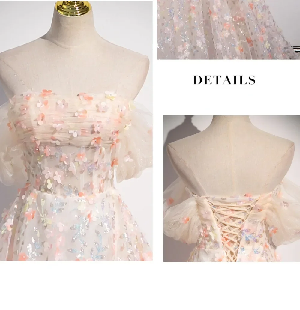 Flower Decoration Evening Dress Colourful Wedding Shooting Skirt Women Hostess Performance Marriage Dresses Party Wedding Dress