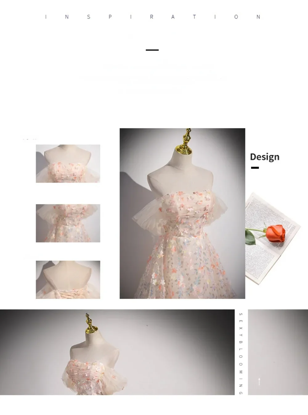 Flower Decoration Evening Dress Colourful Wedding Shooting Skirt Women Hostess Performance Marriage Dresses Party Wedding Dress