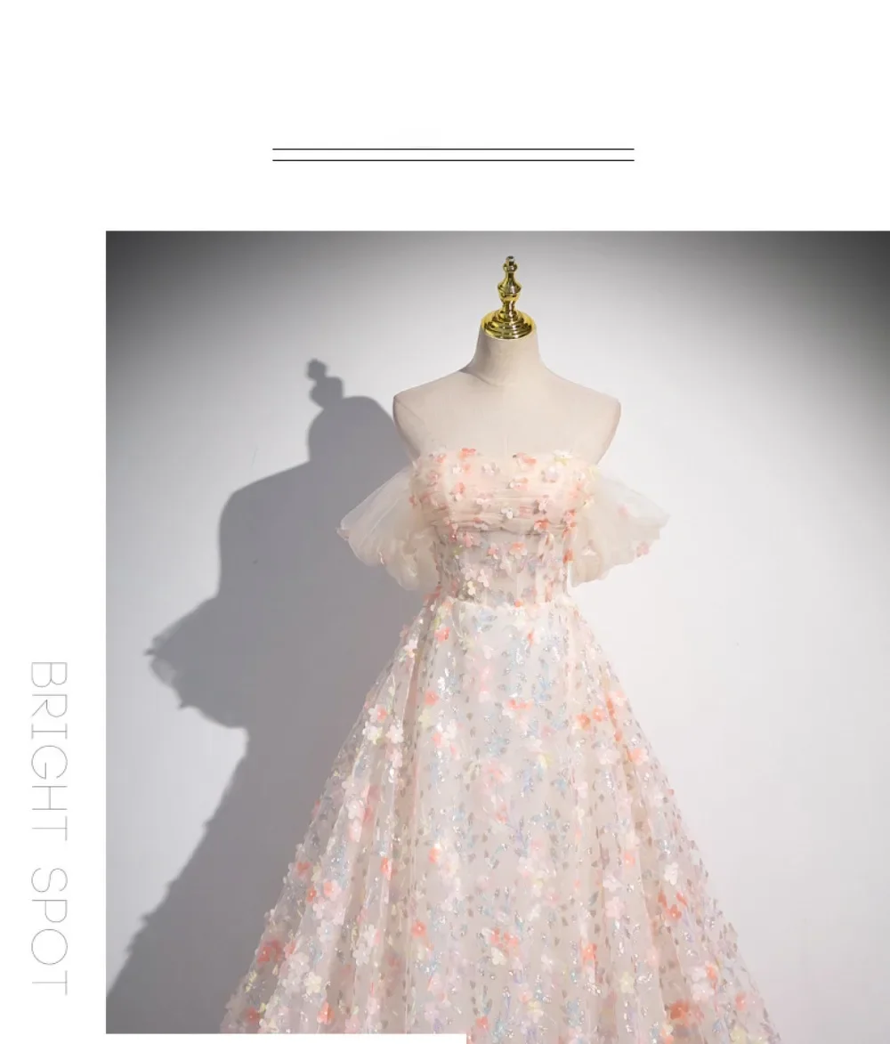 Flower Decoration Evening Dress Colourful Wedding Shooting Skirt Women Hostess Performance Marriage Dresses Party Wedding Dress