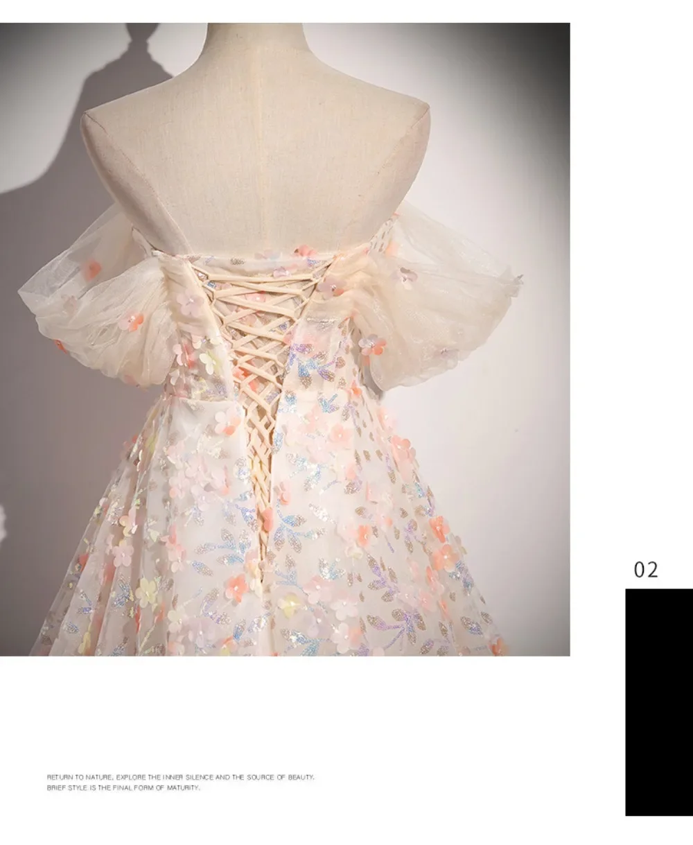 Flower Decoration Evening Dress Colourful Wedding Shooting Skirt Women Hostess Performance Marriage Dresses Party Wedding Dress