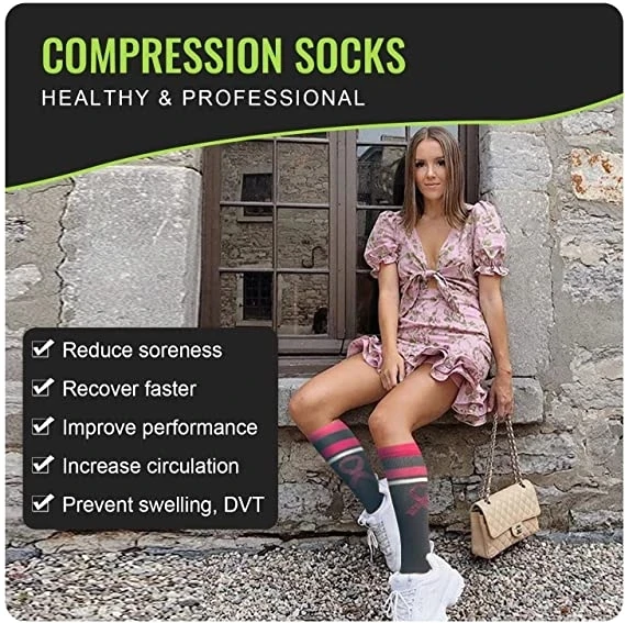 3Pairs Compression Socks Women Men Knee Stocking 20-30mmHg Edema Diabetes Varicose Veins Nurse Compression Socks Running Sock