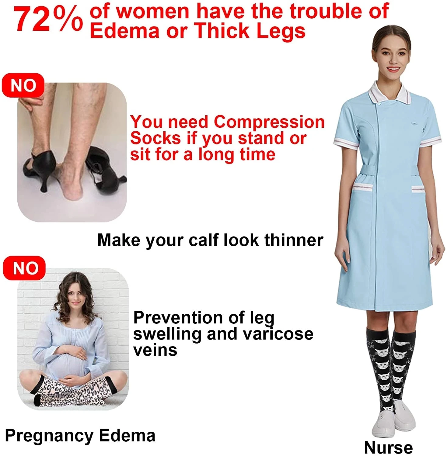 3Pairs Compression Socks Women Men Knee Stocking 20-30mmHg Edema Diabetes Varicose Veins Nurse Compression Socks Running Sock